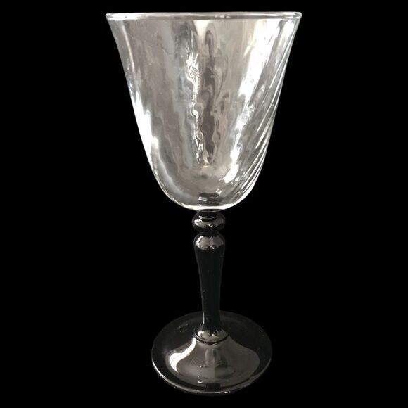 Cristal DArques Optic Twist Wine Glass Onyx France Black Stem Vintage Durand.   - Picture 1 of 15
